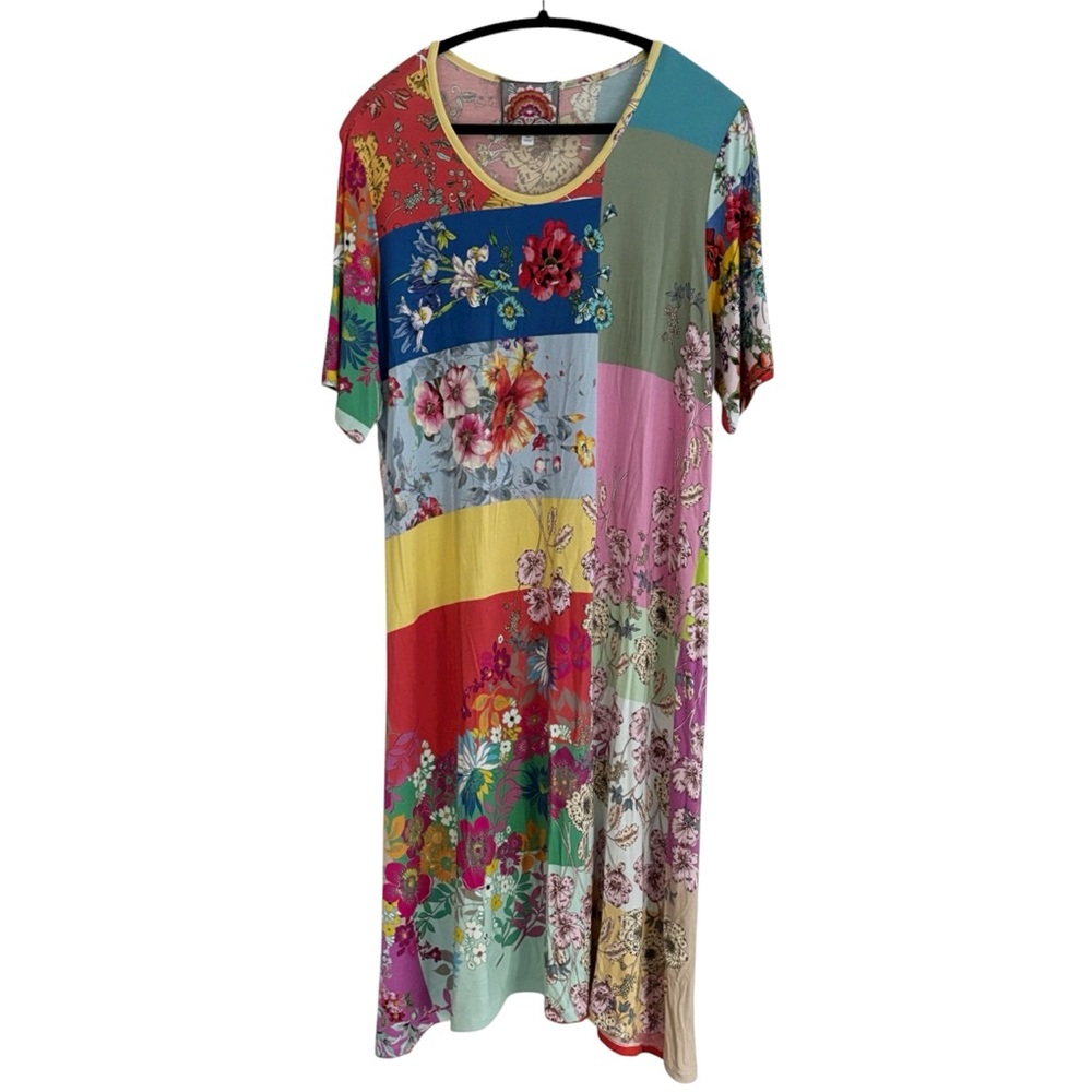 Johnny Was Marcel Floral PatchWork Midi Swing Dress Size X-Large